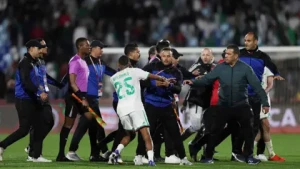 بالفيديو.. لاعبو منتخب الجزائر يشتبكون مع الحكم بعد الخسارة في أمم أفريقيا