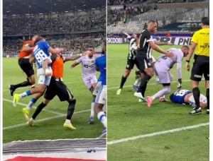 الملعب تحول لحلبة مصارعة.. بالفيديو: مشاجرة عنيفة بين فريقين في البرازيل والحكم يطرد 23 لاعباً