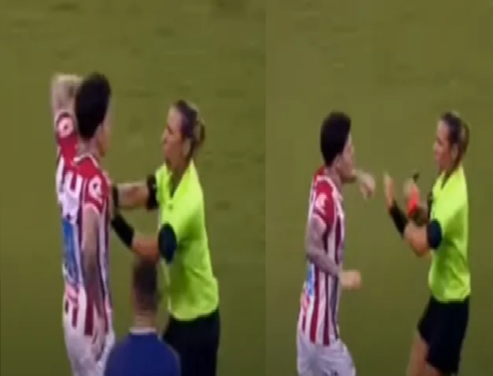 بالفيديو..لحظة اعتداء لاعب على حكمة المباراة بعد طرده!