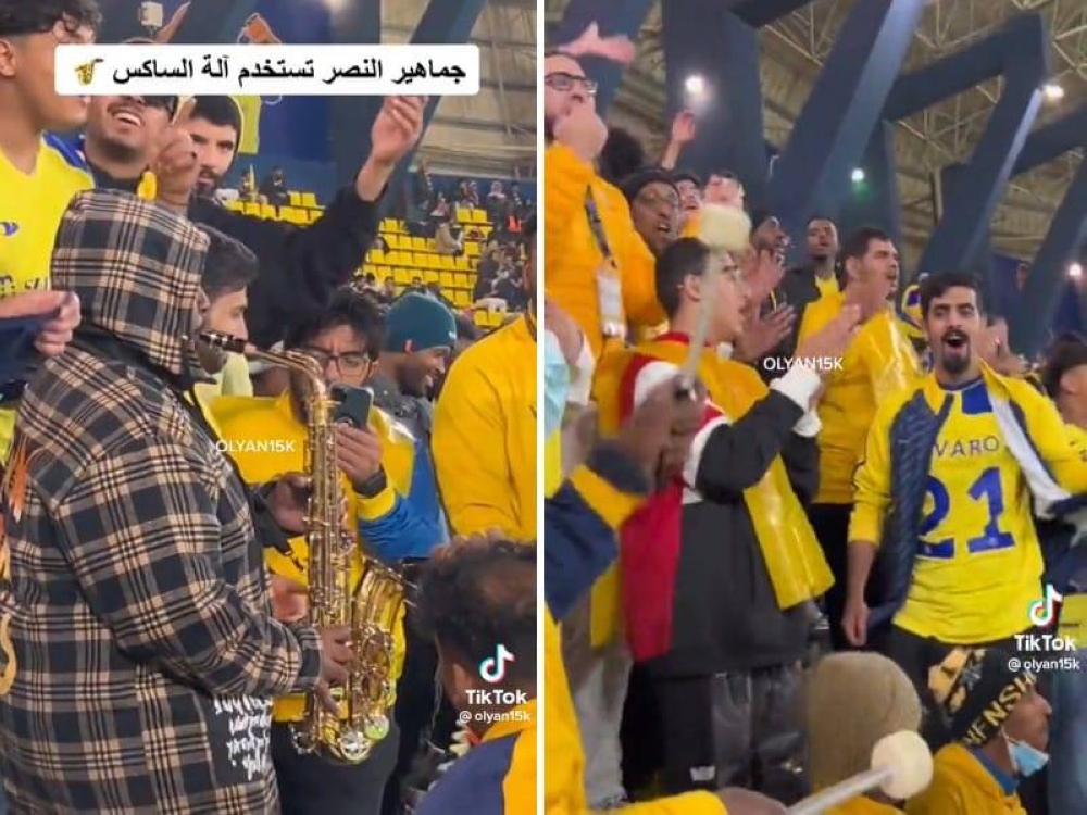 شاهد.. جماهير النصر تستخدم آلة الساكس بالمدرجات لأول مرة