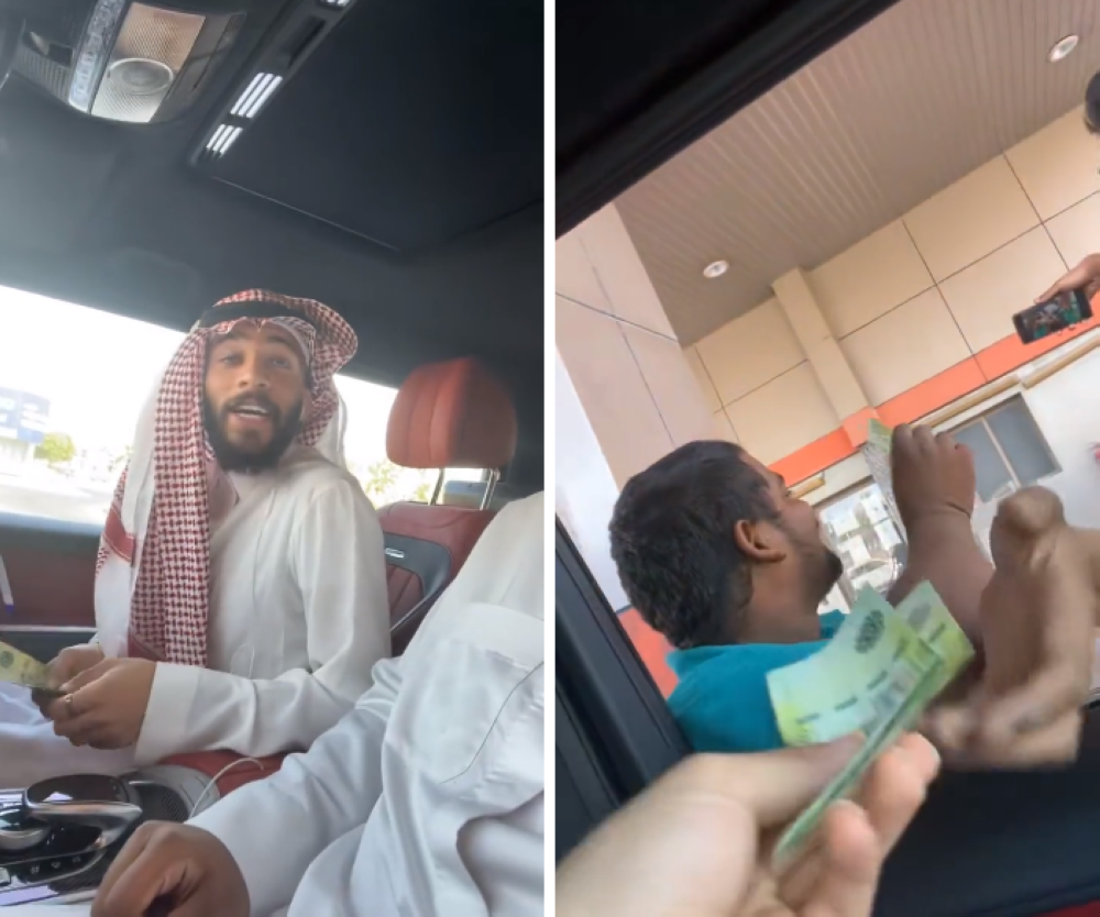 شاهد: لاعب الاتحاد "عبدالرحمن العبود" يوزع العيدية على عمال محطة وقود!