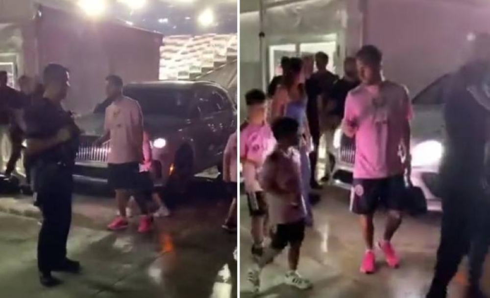 شاهد.. ميسي يتولى مهمة قيادة السيارة لعائلته بدلاً من زوجته أنتونيلا