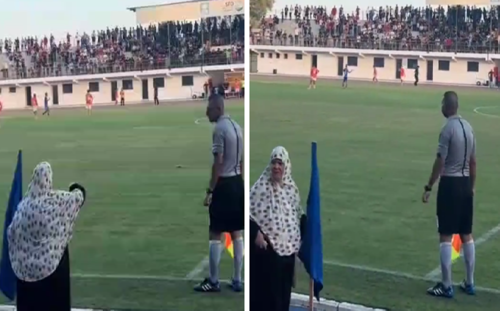 شاهد: مسنة فلسطينية تقتحم الملعب وتحتج على قرارات الحكم المساعد في دوري غزة لكرة القدم