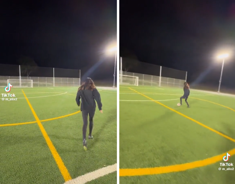 شاهد.. مهارة فتاة في لعب كرة القدم