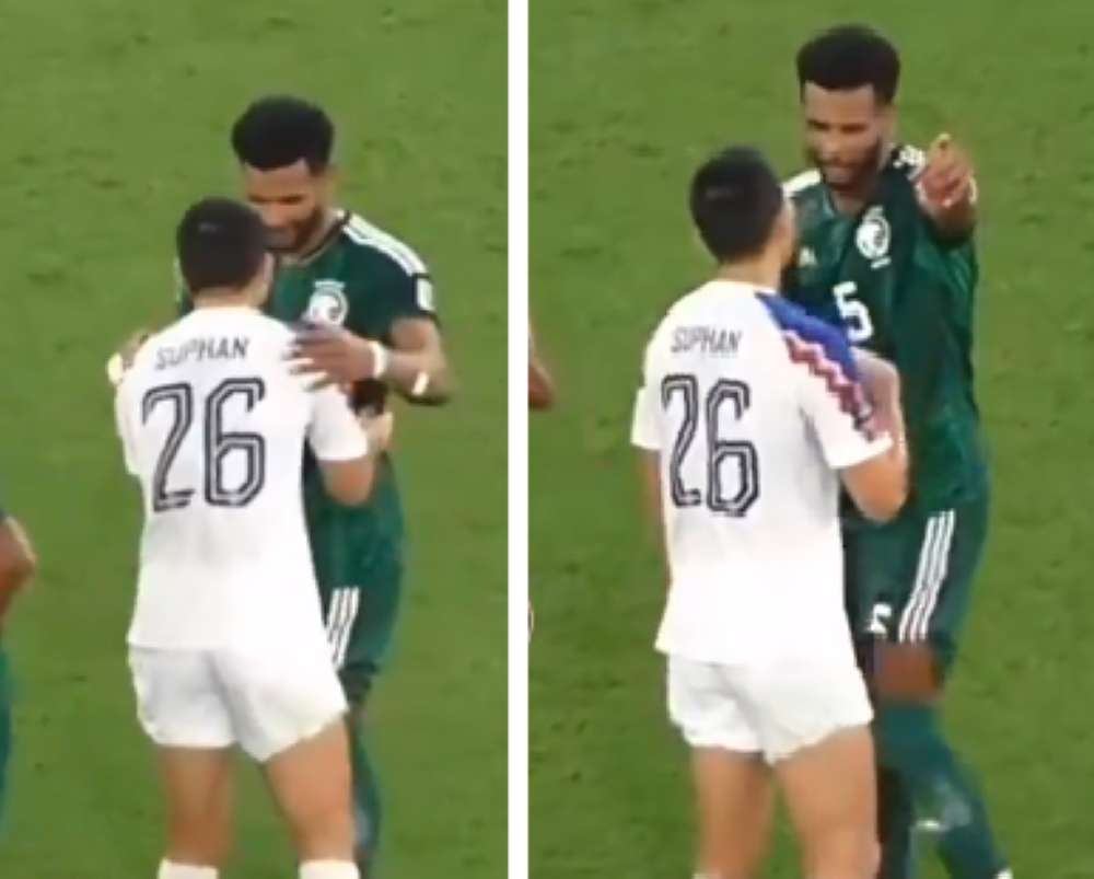 شاهد.. ردة فعل "البليهي" على لاعب منتخب تايلاند أصر في الحصول على قميصه!