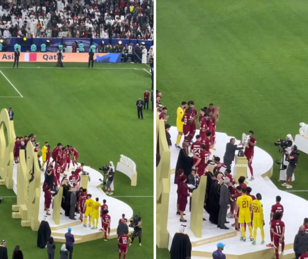 شاهد.. لاعب قطر "المهدي علي" كاد أن يتسبب في كسر كأس آسيا