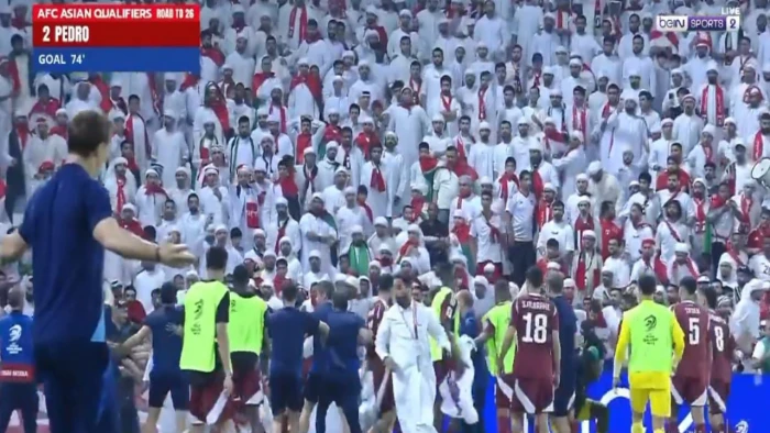 بالفيديو.. اشتباكات بين الجمهور الإماراتي ولاعبي منتخب قطر بعد الهدف الثاني