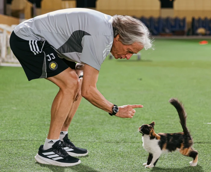 بالفيديو.. رد فعل مثير من جيسوس تجاه قط في تدريب النصر